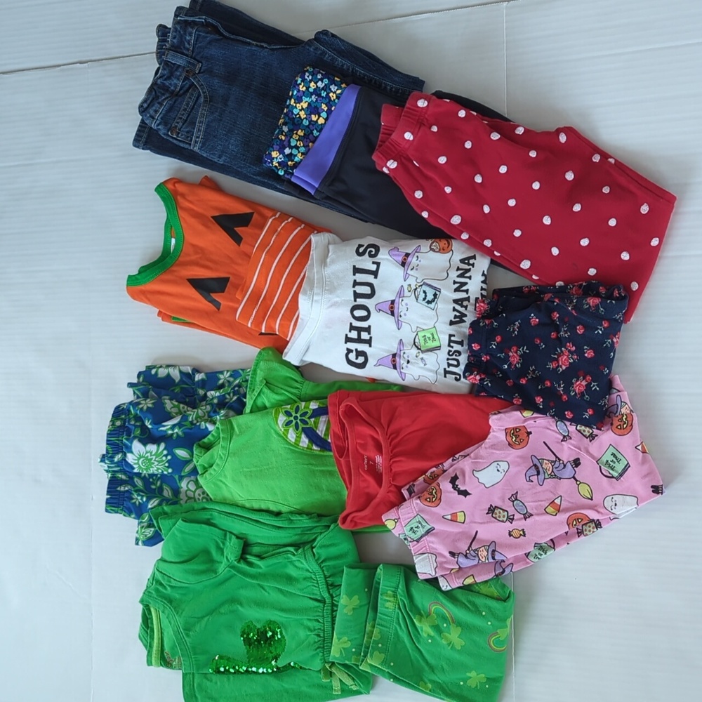 (13) Lot Bundle of Little Girls Clothes Size M 7/8 Green Blue Halloween